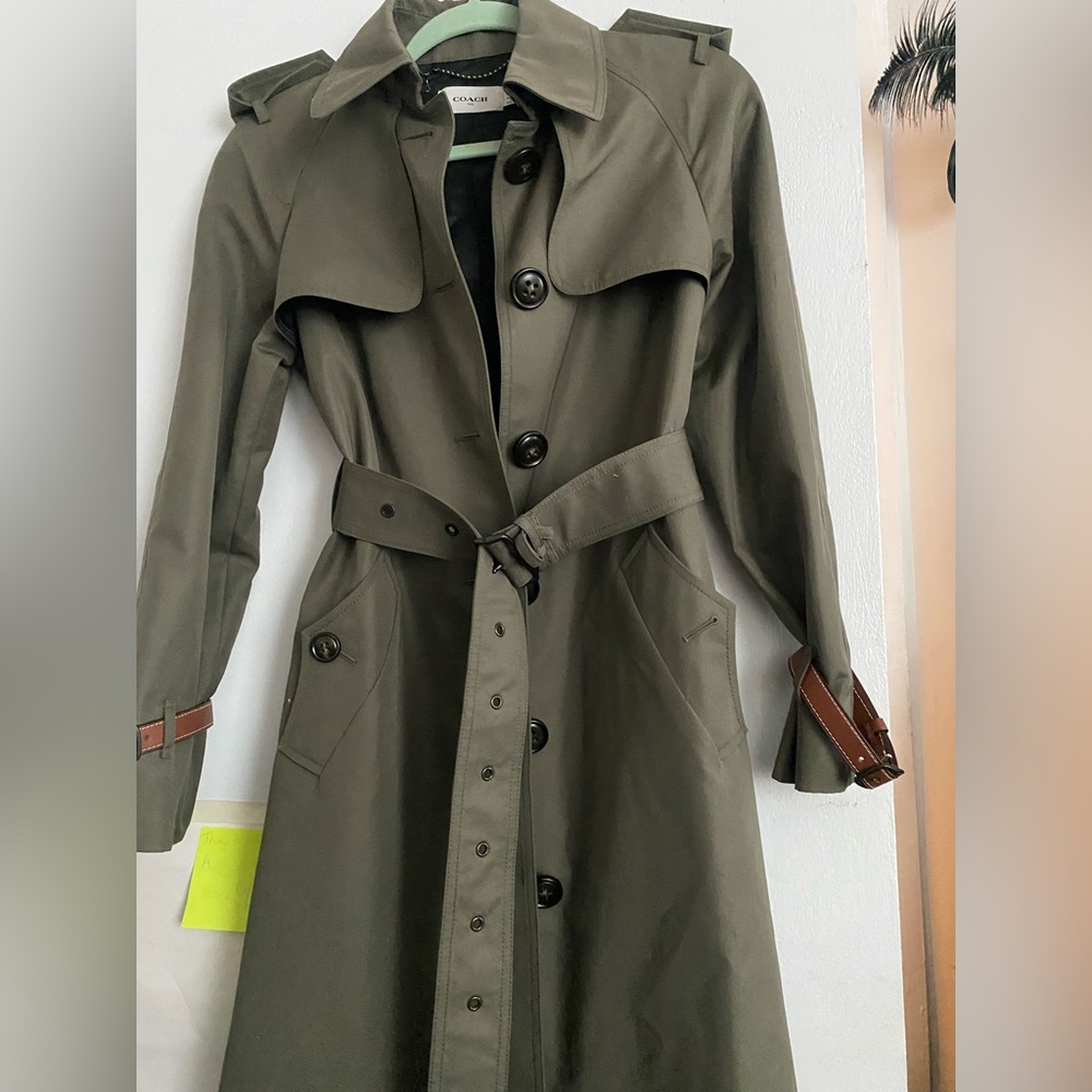 Brand new Coach Olive/Hunter Green Belted Trench Coat